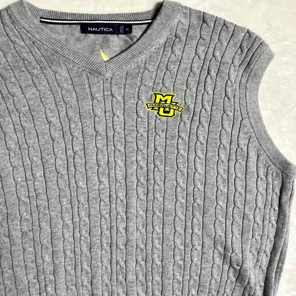 Marquette University Nautica Cable Knit Sweater Vest Men's XL Golden Eagle Fire - Picture 2 of 9
